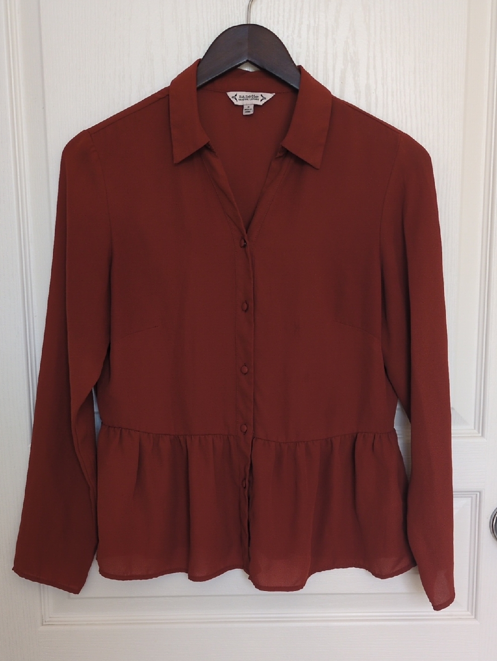 Nanette Lepore Rust Button-Front Peplum Top